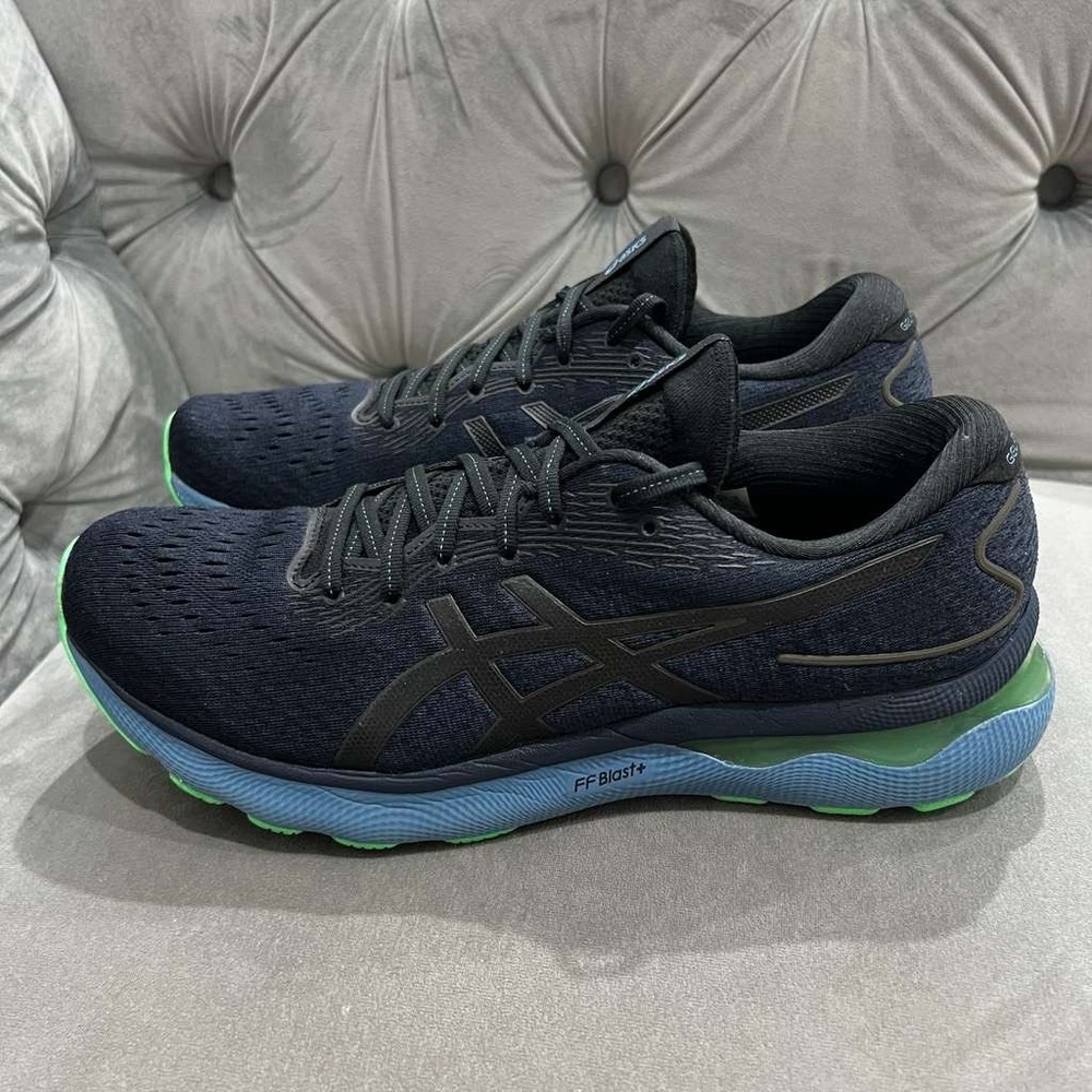 Asics Gel-Nimbus 24 Running Shoes Men 12 Navy Blue Green Black 1011B359 Athletic